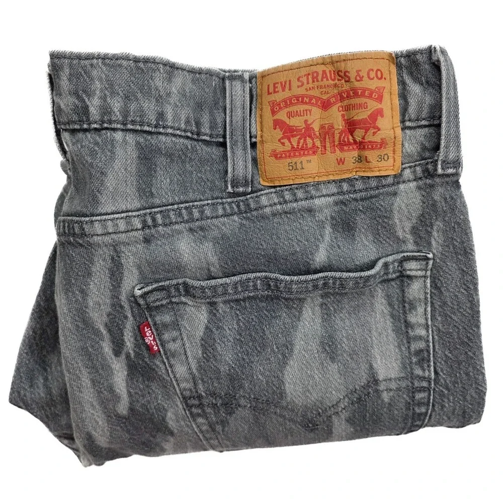 Levi's 511‎ Slim Fit Slate Gray Camo Tapered Leg Jeans Men's Size 36x27 Altered